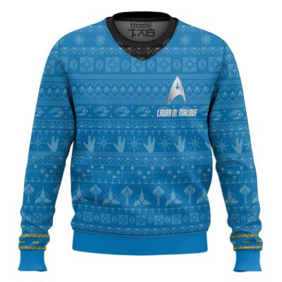 Hooktab Star Trek 1966 Blue - Custom Name Ugly Christmas Sweater