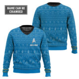 Hooktab Star Trek 1966 Blue - Custom Name Ugly Christmas Sweater