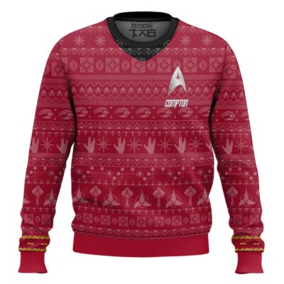 Hooktab Star Trek 1966 Red - Custom Name Ugly Christmas Sweater