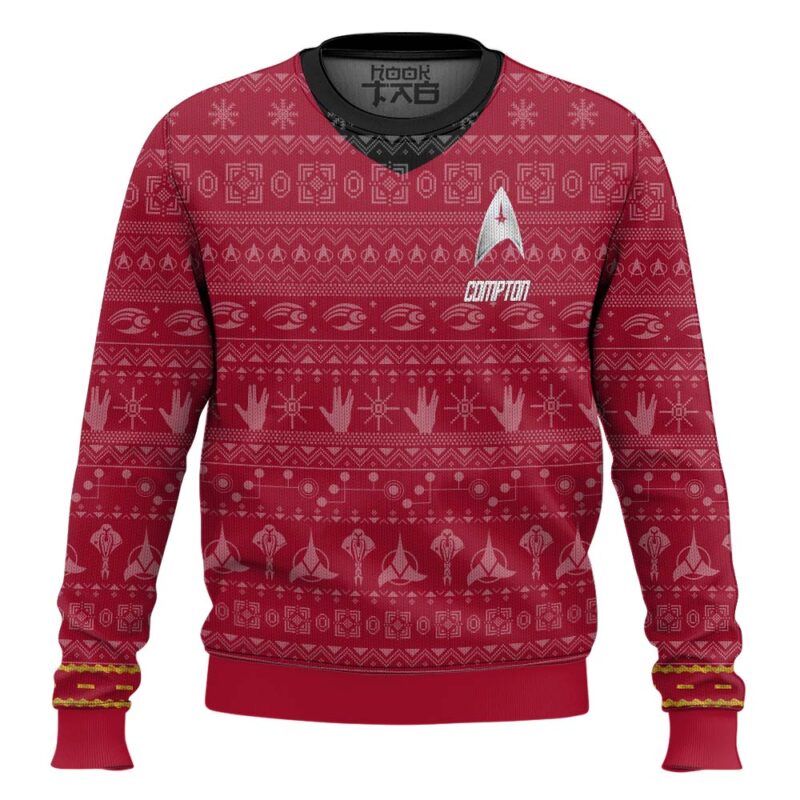 Hooktab Star Trek 1966 Red - Custom Name Ugly Christmas Sweater