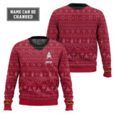 Hooktab Star Trek 1966 Red - Custom Name Ugly Christmas Sweater