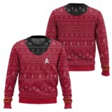 Hooktab Star Trek 1966 Red Ugly Christmas Sweater