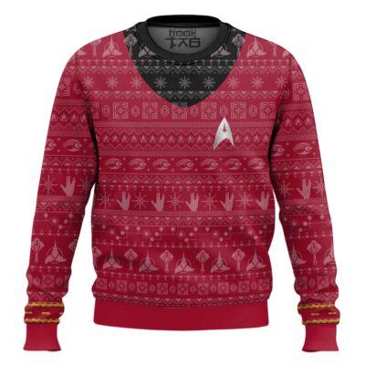 Hooktab Star Trek 1966 Red Ugly Christmas Sweater