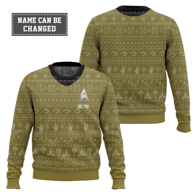 Hooktab Star Trek 1966 Yellow - Custom Name Ugly Christmas Sweater Hooktab Star Trek 1966 Yellow - Custom Name Ugly Christmas Sweater