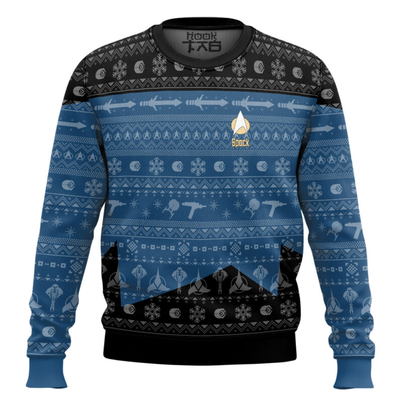Hooktab Star Trek 1987 Blue - Custom Name Ugly Christmas Sweater