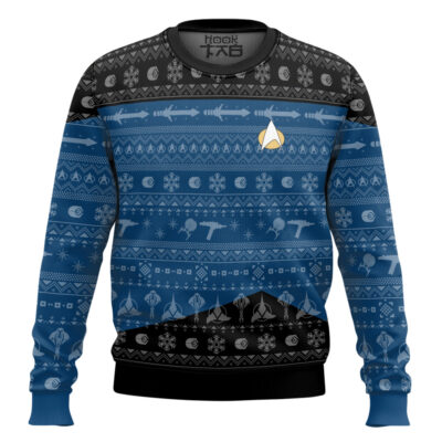 Hooktab Star Trek 1987 Dark Blue Ugly Christmas Sweater
