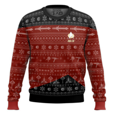 Hooktab Star Trek 1987 Red - Custom Name Ugly Christmas Sweater