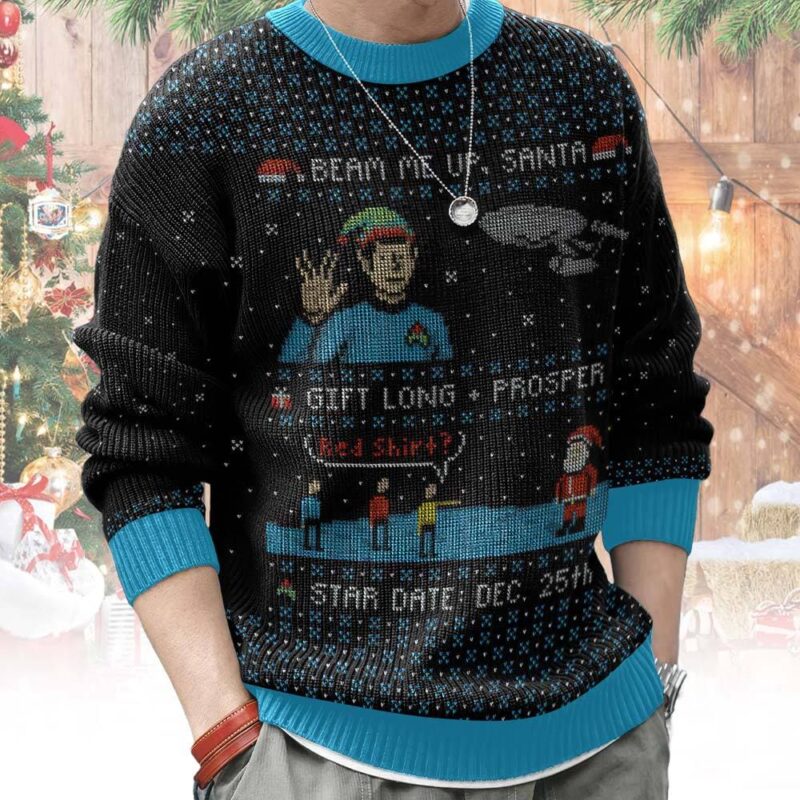 Hooktab Star Trek Beam Up Santa Ugly Christmas Sweater Hooktab Star Trek Beam Up Santa Ugly Christmas Sweater