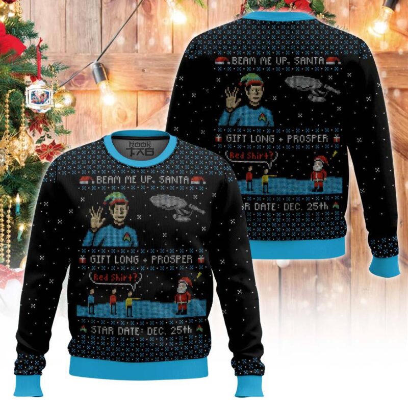 Hooktab Star Trek Beam Up Santa Ugly Christmas Sweater Hooktab Star Trek Beam Up Santa Ugly Christmas Sweater