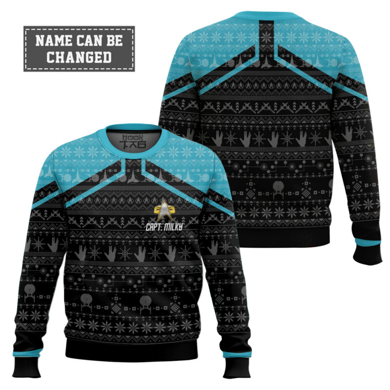 Hooktab Star Trek Picard 2020 Blue - Custom Name Ugly Christmas Sweater Hooktab Star Trek Picard 2020 Blue - Custom Name Ugly Christmas Sweater