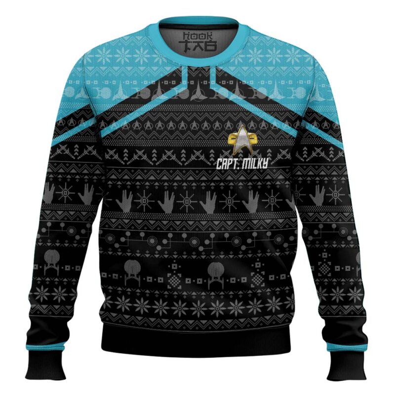 Hooktab Star Trek Picard 2020 Blue - Custom Name Ugly Christmas Sweater Hooktab Star Trek Picard 2020 Blue - Custom Name Ugly Christmas Sweater