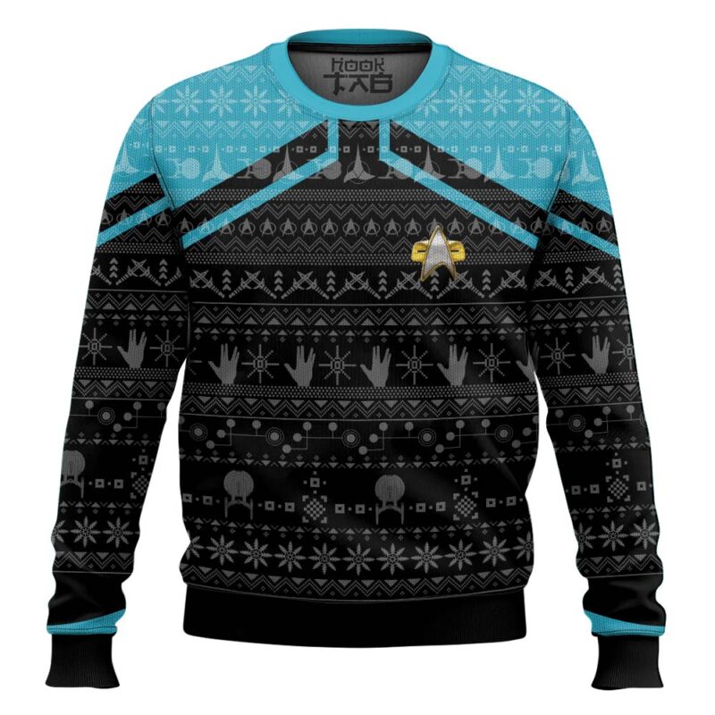 Hooktab Star Trek Picard 2020 Blue Ugly Christmas Sweater