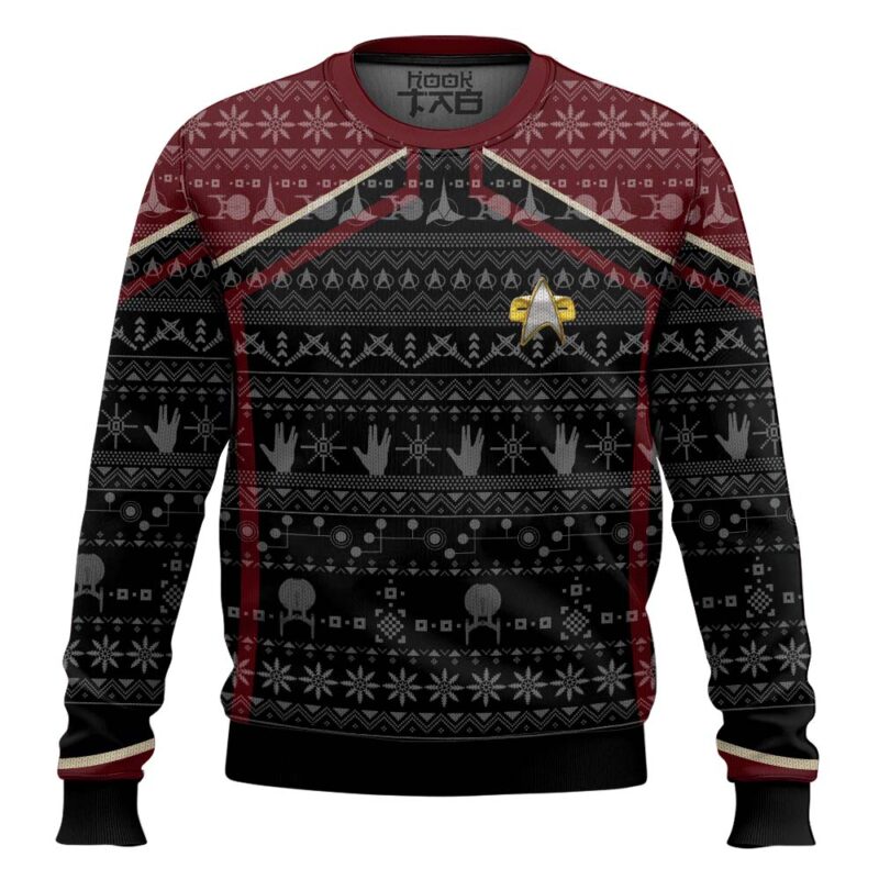 Hooktab Star Trek Picard 2020 Red Ugly Christmas Sweater