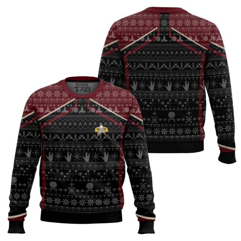 Hooktab Star Trek Picard 2020 Red Ugly Christmas Sweater Hooktab Star Trek Picard 2020 Red Ugly Christmas Sweater