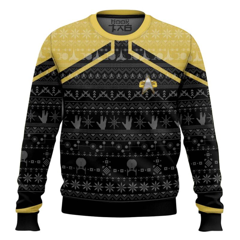 Hooktab Star Trek Picard 2020 Yellow Ugly Christmas Sweater