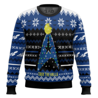 Hooktab Star Trek The Halls Blue Ugly Christmas Sweater