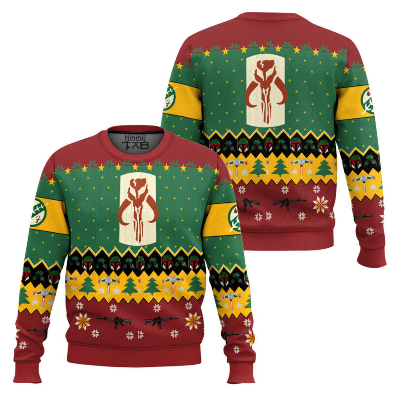 Hooktab Star Wars Boba Fett Logo Ugly Christmas Sweater Hooktab Star Wars Boba Fett Logo Ugly Christmas Sweater