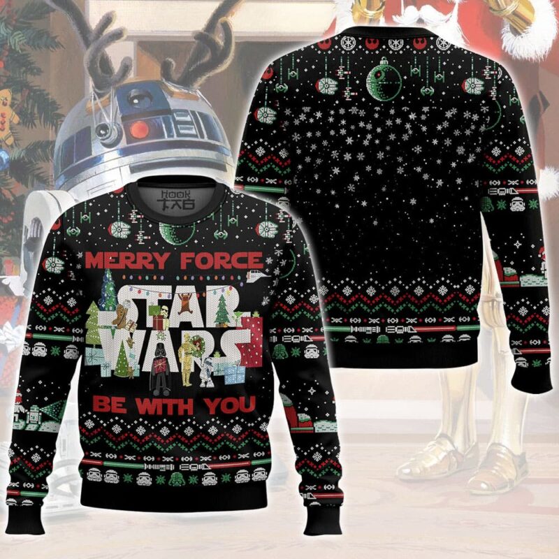 Hooktab Star Wars Merry Force Be With You Ugly Christmas Sweater Hooktab Star Wars Merry Force Be With You Ugly Christmas Sweater