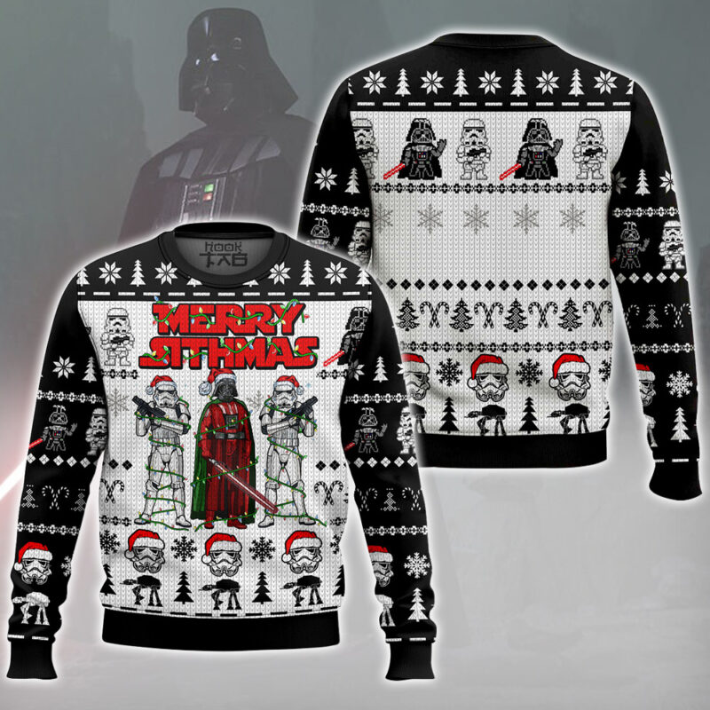 Hooktab Star Wars Merry Sithmas Santa Stormtrooper Darth Vader Ugly Christmas Sweater Hooktab Star Wars Merry Sithmas Santa Stormtrooper Darth Vader Ugly Christmas Sweater
