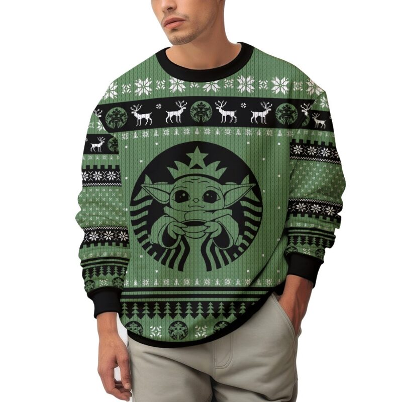 Hooktab Starbucks Yoda Star Wars Ugly Christmas Sweater Hooktab Starbucks Yoda Star Wars Ugly Christmas Sweater