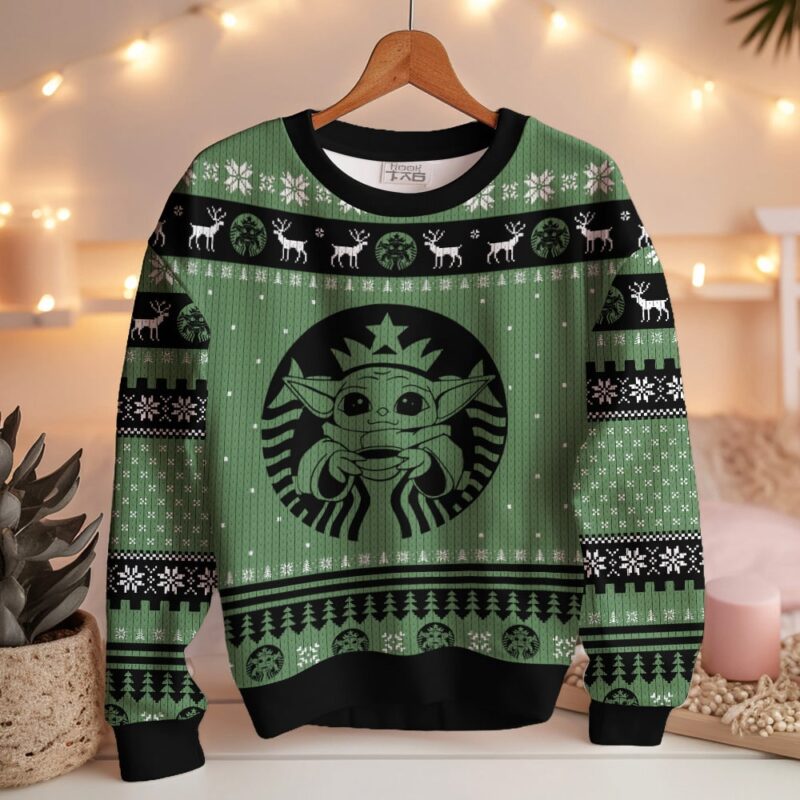 Hooktab Starbucks Yoda Star Wars Ugly Christmas Sweater Hooktab Starbucks Yoda Star Wars Ugly Christmas Sweater