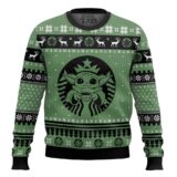 Hooktab Starbucks Yoda Star Wars Ugly Christmas Sweater