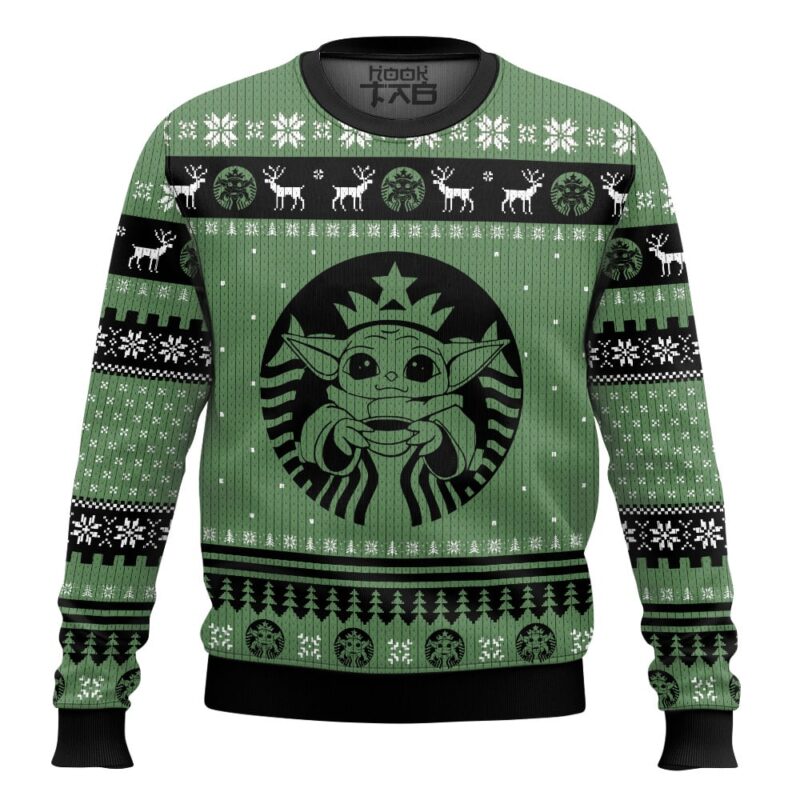 Hooktab Starbucks Yoda Star Wars Ugly Christmas Sweater