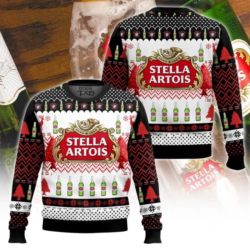 Hooktab Stella Artois Beer Ugly Christmas Sweater Hooktab Stella Artois Beer Ugly Christmas Sweater