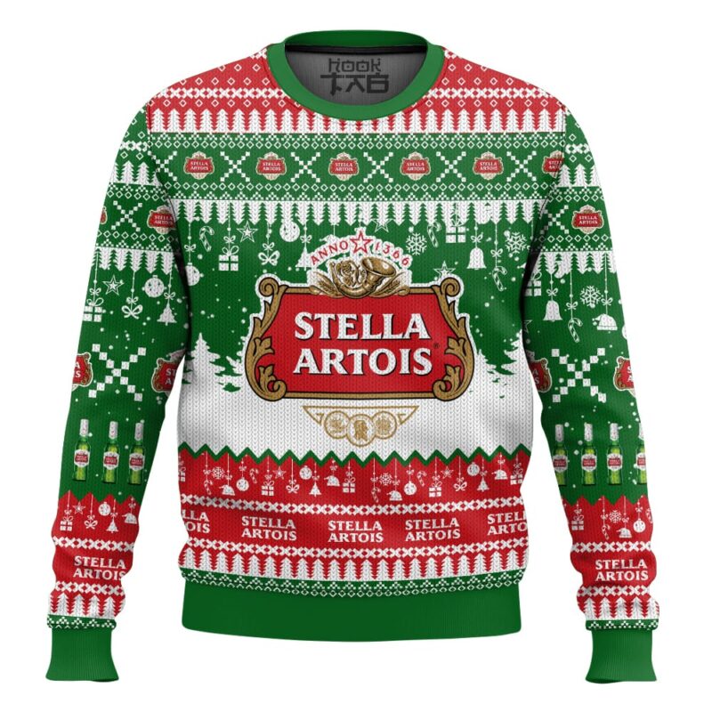 Hooktab Stella Artois Belgium beer Ugly Christmas Sweater