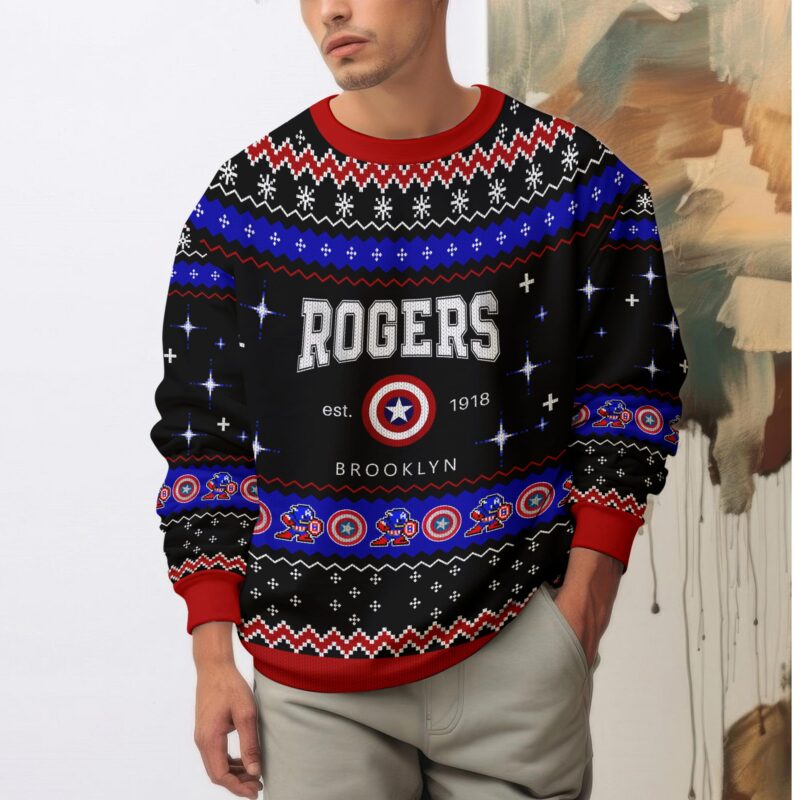 Hooktab Steve Rogers Captain America Ugly Christmas Sweater Hooktab Steve Rogers Captain America Ugly Christmas Sweater
