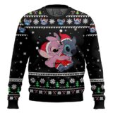 Hooktab Stitch And Angel Xmas Lilo And Stitch Ugly Christmas Sweater
