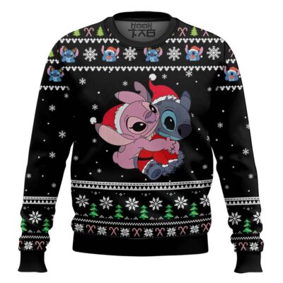 Hooktab Stitch And Angel Xmas Lilo And Stitch Ugly Christmas Sweater