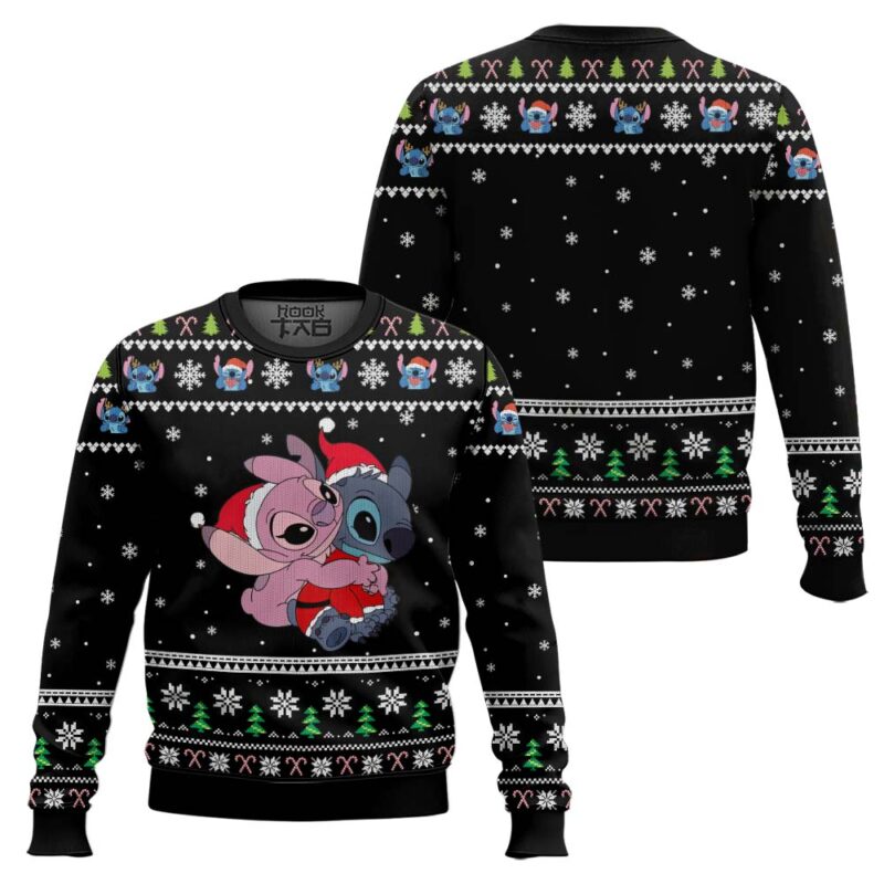 Hooktab Stitch And Angel Xmas Lilo And Stitch Ugly Christmas Sweater Hooktab Stitch And Angel Xmas Lilo And Stitch Ugly Christmas Sweater