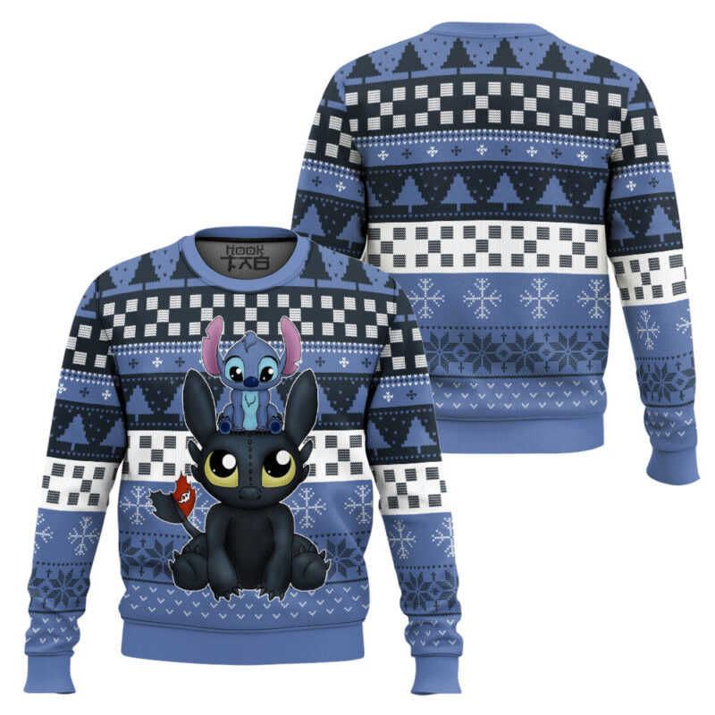 Hooktab Stitch And Toothless Ugly Christmas Sweater Hooktab Stitch And Toothless Ugly Christmas Sweater