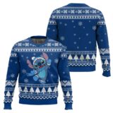 Hooktab Stitch Blue Christmas Lilo And Stitch Ugly Christmas Sweater