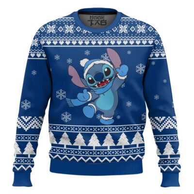 Hooktab Stitch Blue Christmas Lilo And Stitch Ugly Christmas Sweater