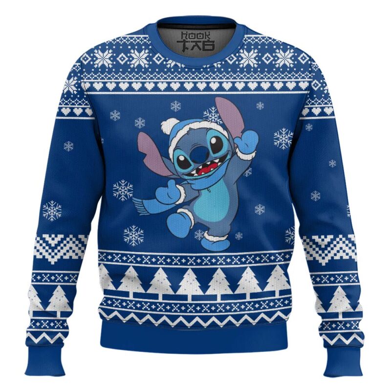 Hooktab Stitch Blue Christmas Lilo And Stitch Ugly Christmas Sweater