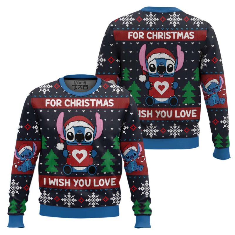 Hooktab Stitch I Wish You Love Lilo And Stitch Ugly Christmas Sweater Hooktab Stitch I Wish You Love Lilo And Stitch Ugly Christmas Sweater