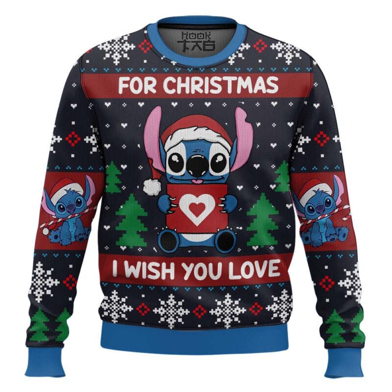 Hooktab Stitch I Wish You Love Lilo And Stitch Ugly Christmas Sweater