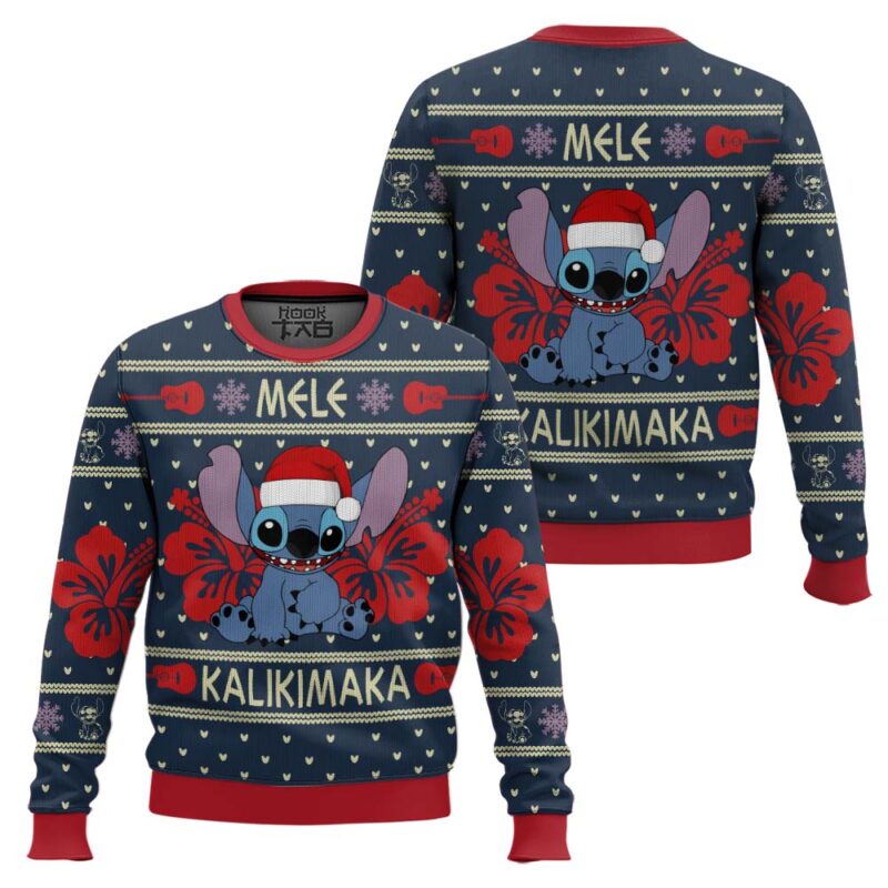Hooktab Stitch Mele Kalikimaka Lilo And Stitch Ugly Christmas Sweater Hooktab Stitch Mele Kalikimaka Lilo And Stitch Ugly Christmas Sweater