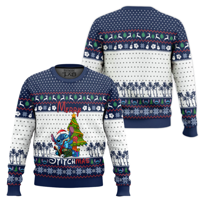 Hooktab Stitch Merry Stitchmas Lilo And Stitch Ugly Christmas Sweater Hooktab Stitch Merry Stitchmas Lilo And Stitch Ugly Christmas Sweater