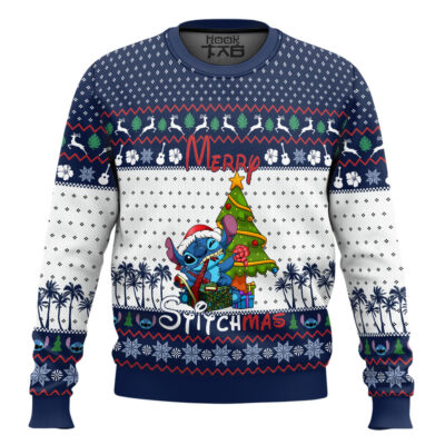 Hooktab Stitch Merry Stitchmas Lilo And Stitch Ugly Christmas Sweater