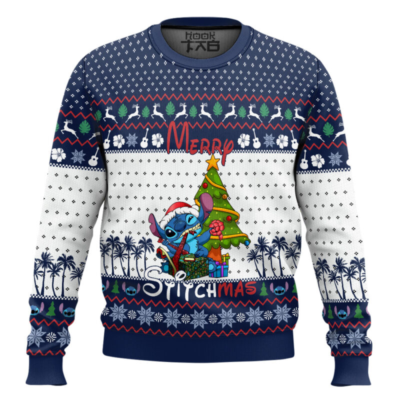 Hooktab Stitch Merry Stitchmas Lilo And Stitch Ugly Christmas Sweater