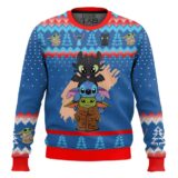 Hooktab Stitch, Sdentato And Baby Yoda Ugly Christmas Sweater