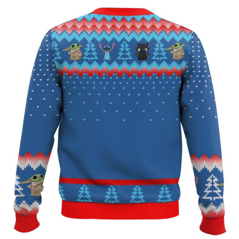 Hooktab Stitch, Sdentato And Baby Yoda Ugly Christmas Sweater Hooktab Stitch, Sdentato And Baby Yoda Ugly Christmas Sweater