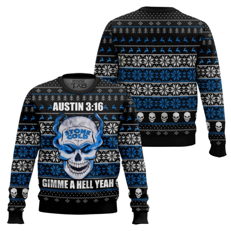 Hooktab Stone Cold Austin 3:16 WWE Ugly Christmas Sweater Hooktab Stone Cold Austin 3:16 WWE Ugly Christmas Sweater