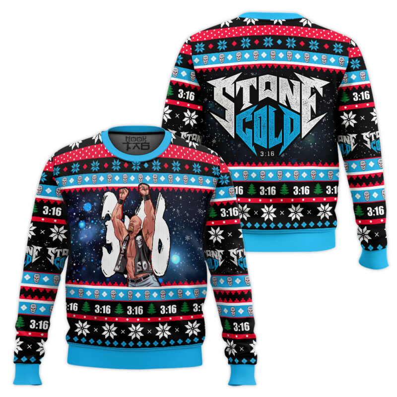 Hooktab Stone Cold Steve Austin WWE Ugly Christmas Sweater Hooktab Stone Cold Steve Austin WWE Ugly Christmas Sweater