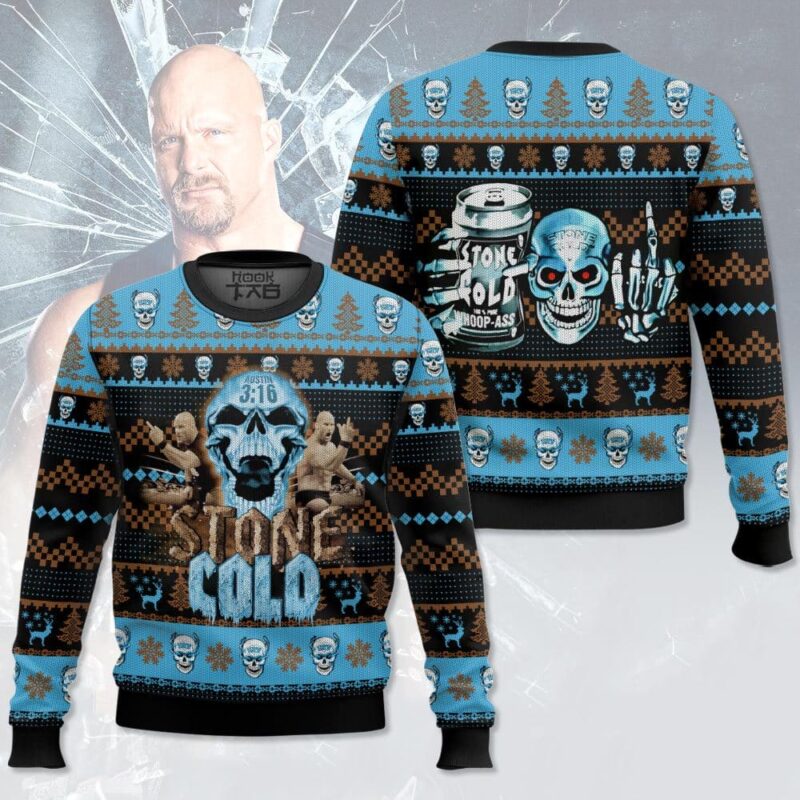 Hooktab Stone Cold WWE Ugly Christmas Sweater Hooktab Stone Cold WWE Ugly Christmas Sweater