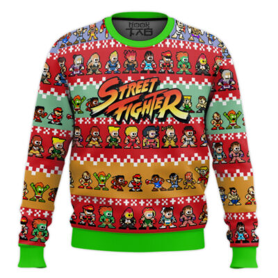 Hooktab Street Fighter Pixel Art Ugly Christmas Sweater