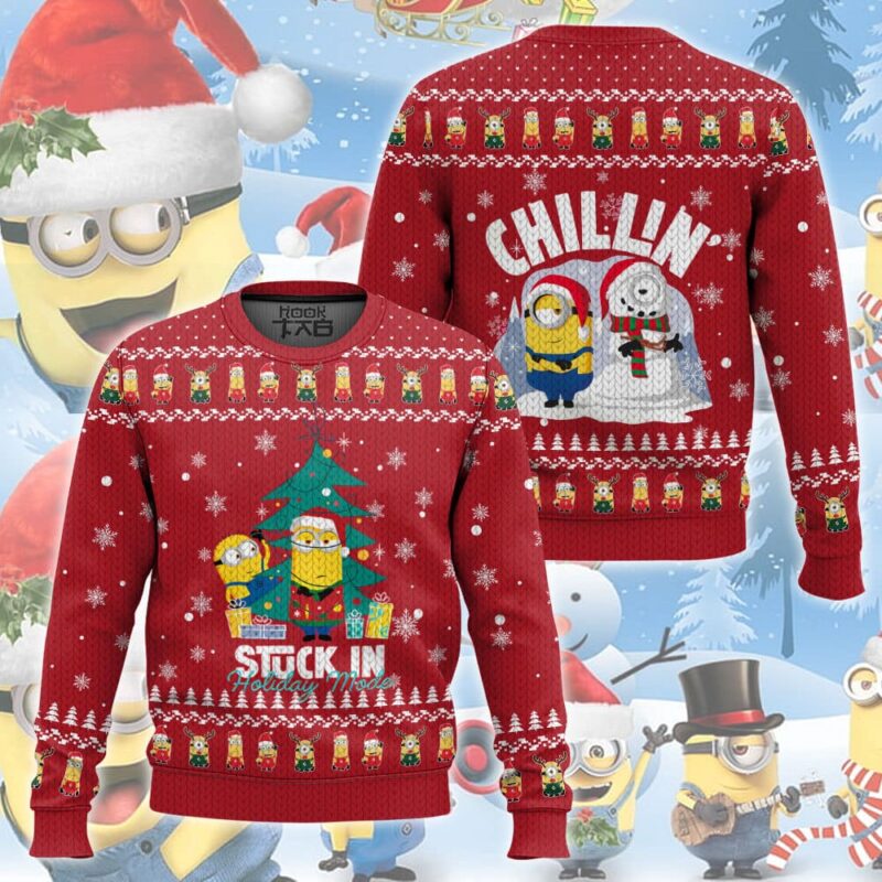 Hooktab Stuck In Holiday Mode Minions Ugly Christmas Sweater Hooktab Stuck In Holiday Mode Minions Ugly Christmas Sweater